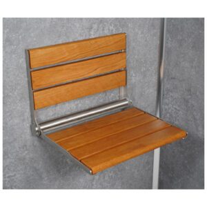 Wooden Slatted Shower Seat in Oak - Image 1