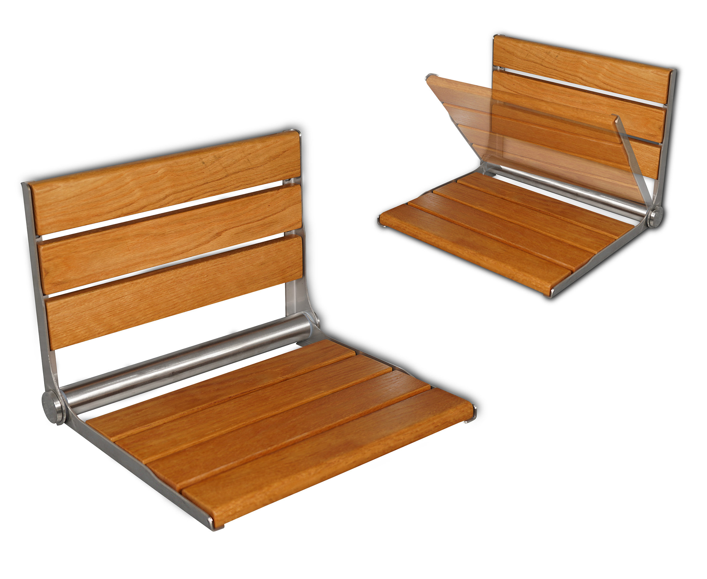 Wooden Slatted Shower Seat in Oak - Image 2