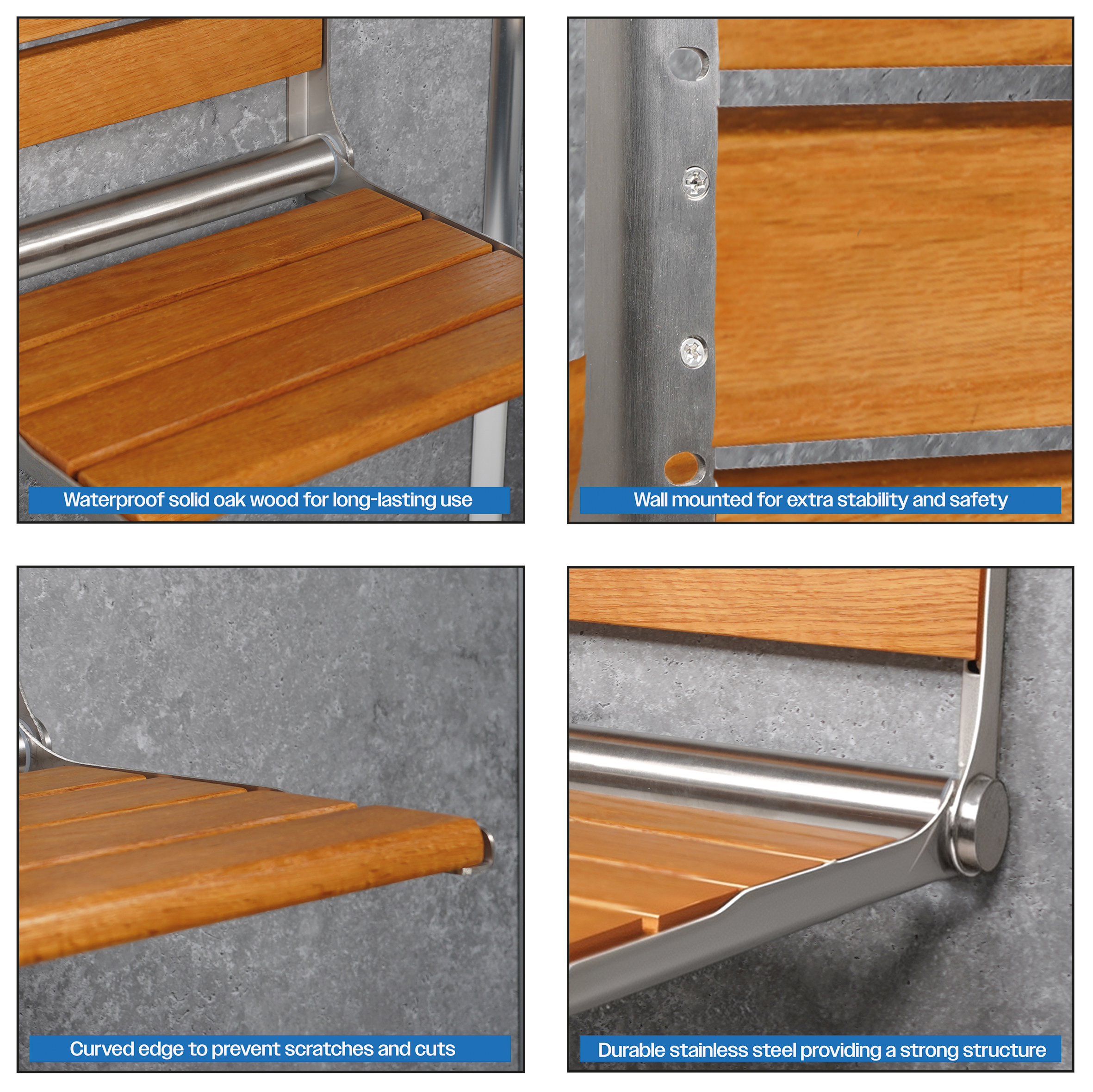 Wooden Slatted Shower Seat in Oak - Image 3