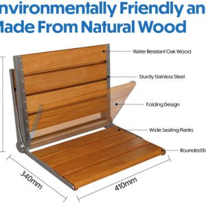 Wooden Slatted Shower Seat in Oak - Image 4