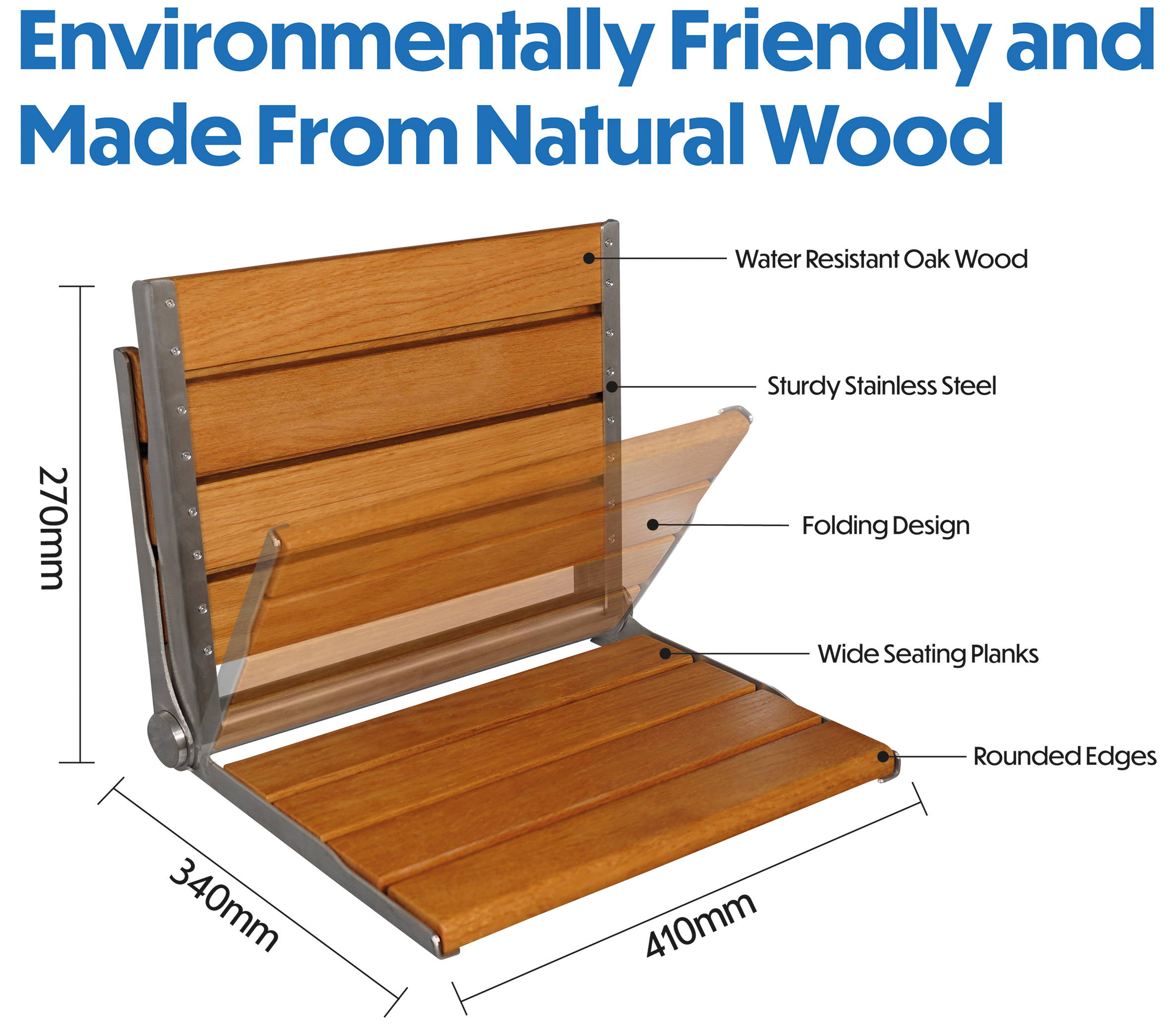 Wooden Slatted Shower Seat in Oak - Image 4