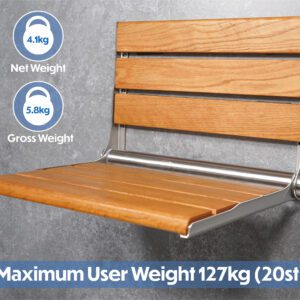 Wooden Slatted Shower Seat in Oak - Image 6