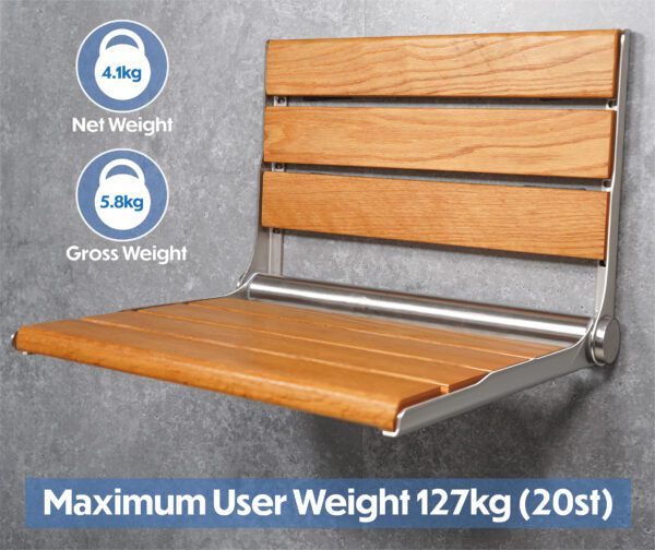 Wooden Slatted Shower Seat in Oak