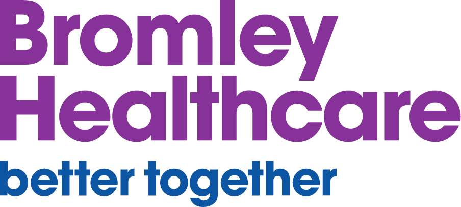 Bromley Healthcare logo with the words “Bromley Healthcare” in purple and “better together” in blue below.